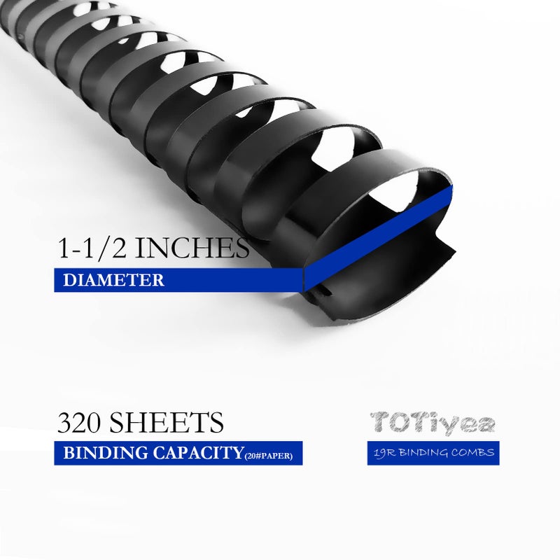TOTiyea 50 Pack 19 Ring Plastic Binding Combs, 1-1/2 Inch Diameter, 320 Sheet Capacity, Letter Size, Black Comb Binding Spines - Image 3